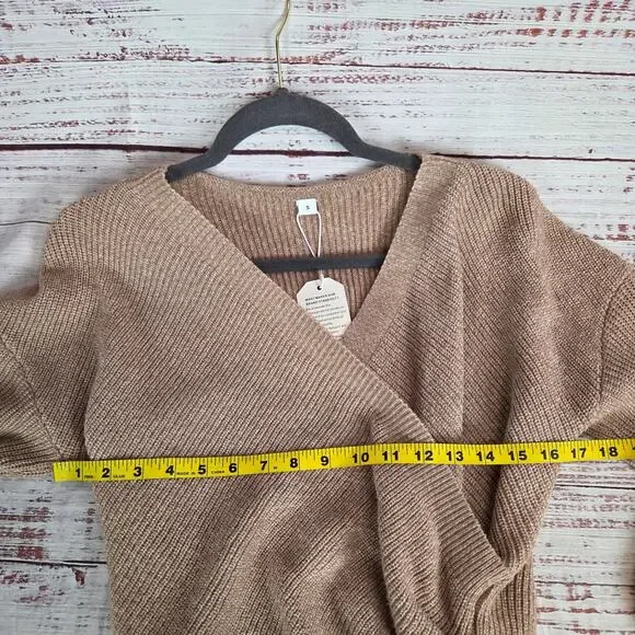 Carmel Brown Parisian Wrap Knit Sweater S Soft Rib Knit Parisian Minimalist NWT - Picture 6 of 9